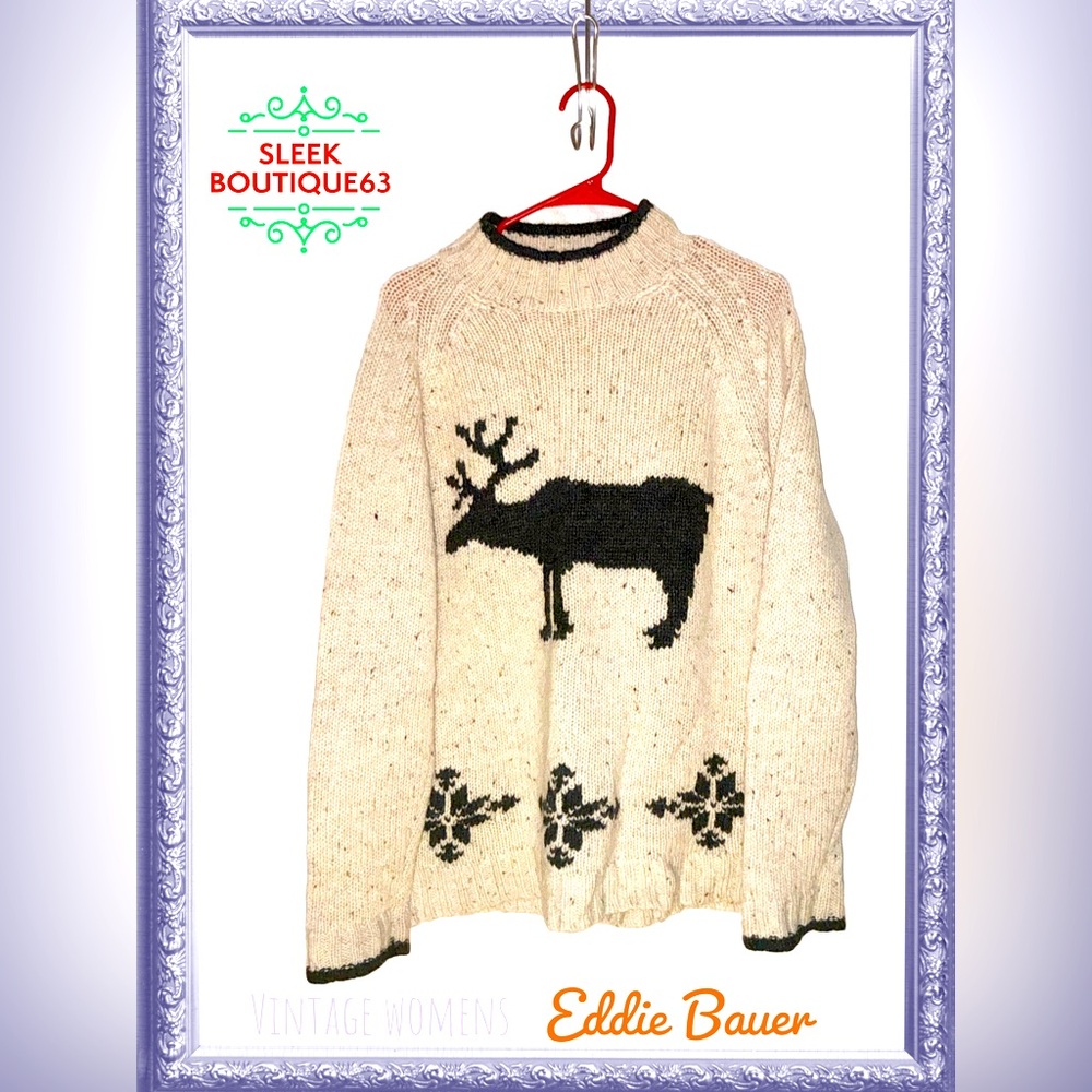 🌟 Eddie Bauer Vintage Nordic Reindeer Sweater 🦌 Cozy Winter Classic